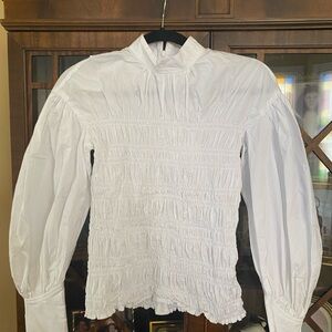 Ganni White Smocked Women's longsleeve Top